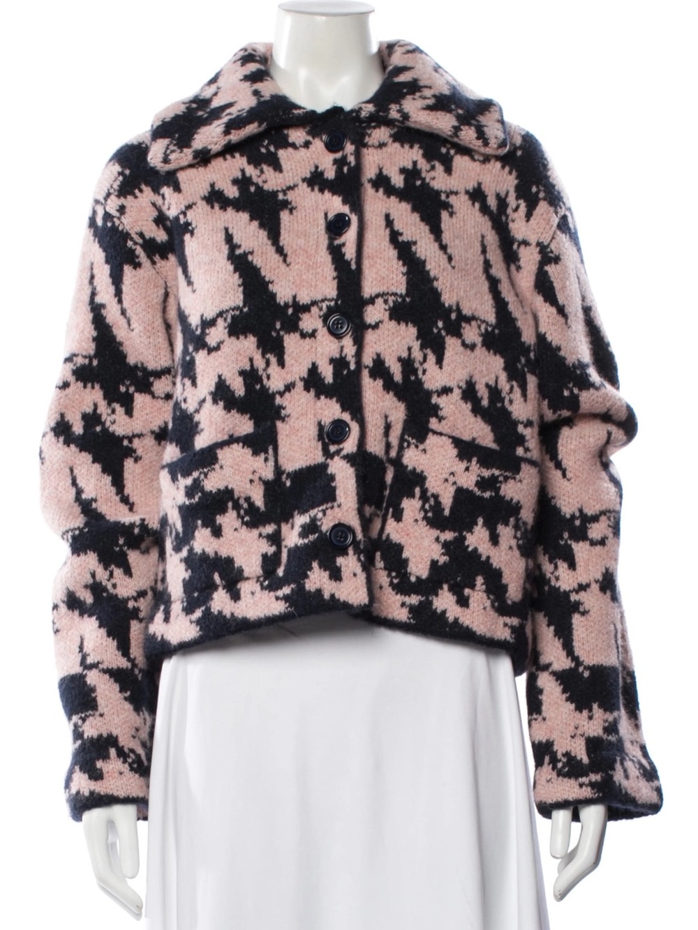 Dries Van Noten Tesnim Wool Knit Houndstooth Blue Pink Cardigan Sweater EUC Sz S